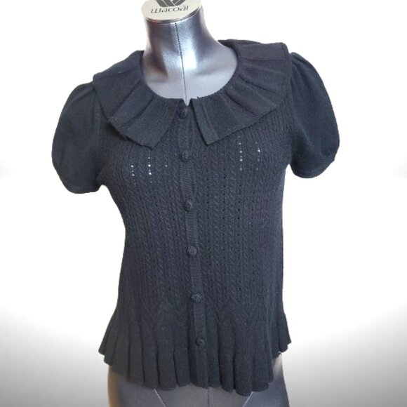 Juicy Couture Sweaters - Juicy Couture Black Merino/Cashmere Puff-Sleeve Cardigan – Size S